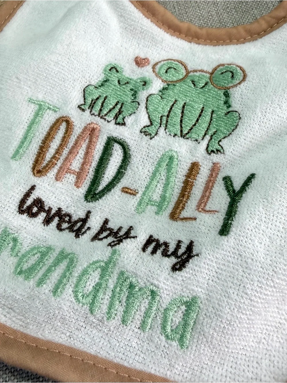 Grandma Embroidered Baby Bib Set in Cream and White